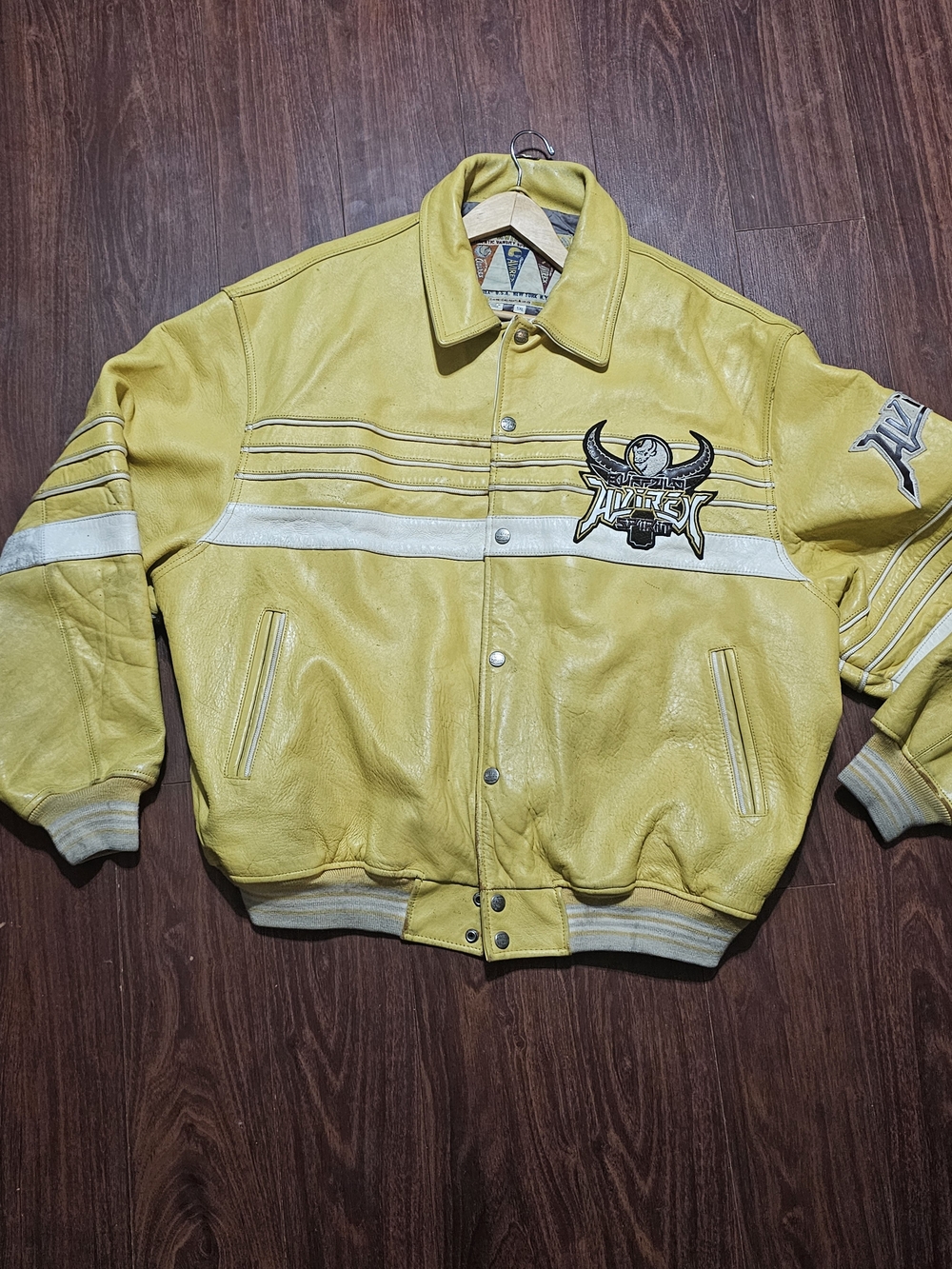 VTG Avirex Men's Yellow Buffalo Spirits Leather Varsity Jacket